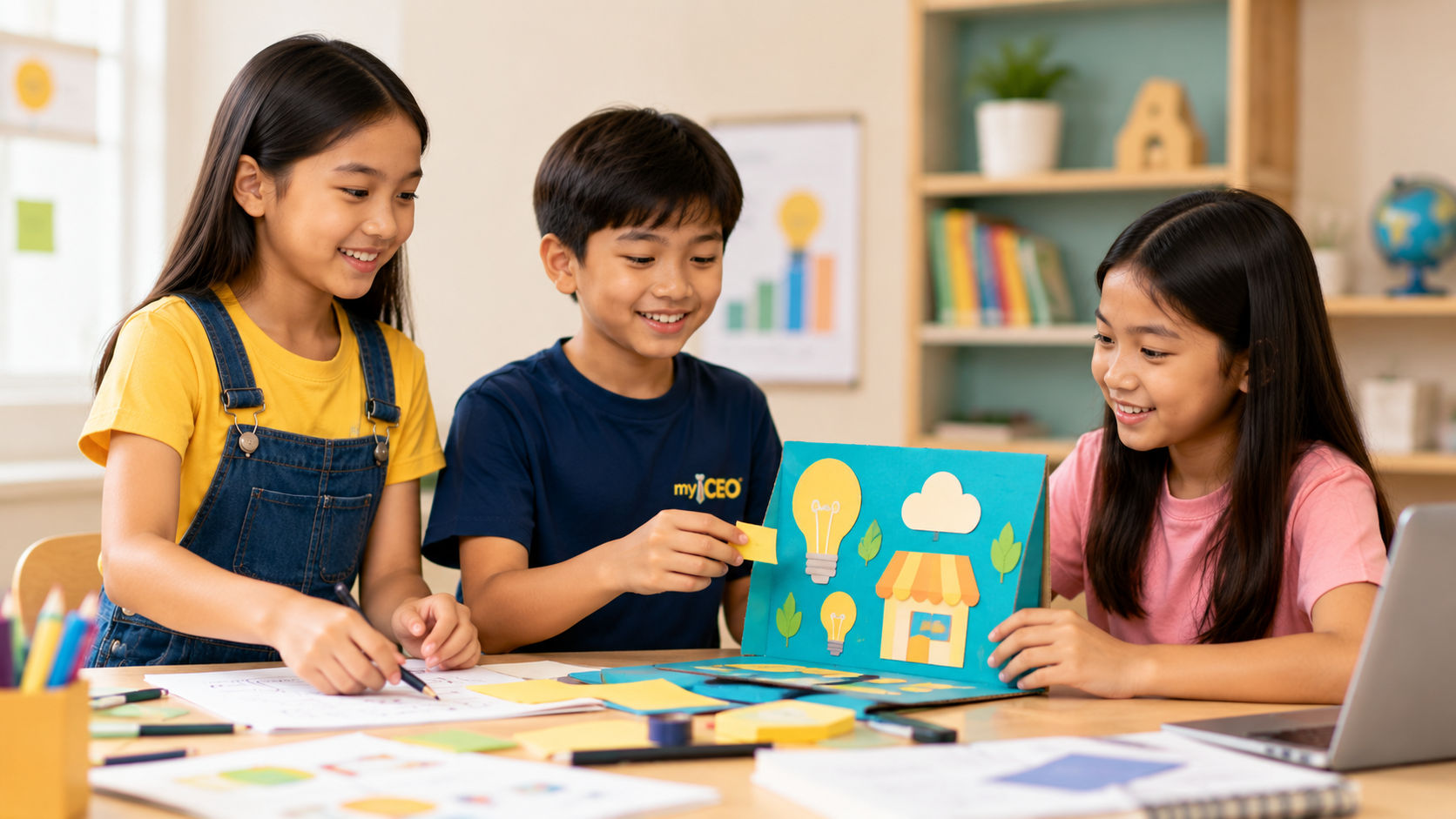 Children working together on an entrepreneur project